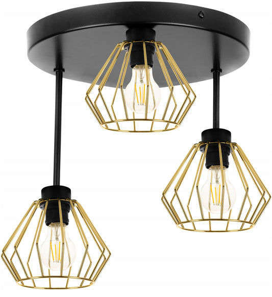 Pakabinamas lubinis šviestuvas Light Home Santos 2213/3/OP, trigubas, juodas ir auksinis, lofto stiliaus