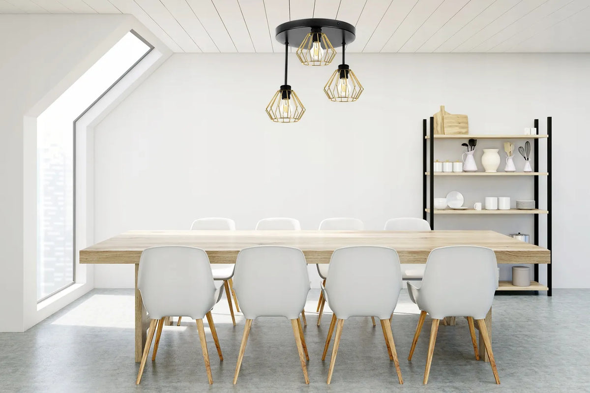 Pakabinamas lubinis šviestuvas Light Home Santos 2213/3/OP, trigubas, juodas ir auksinis, lofto stiliaus
