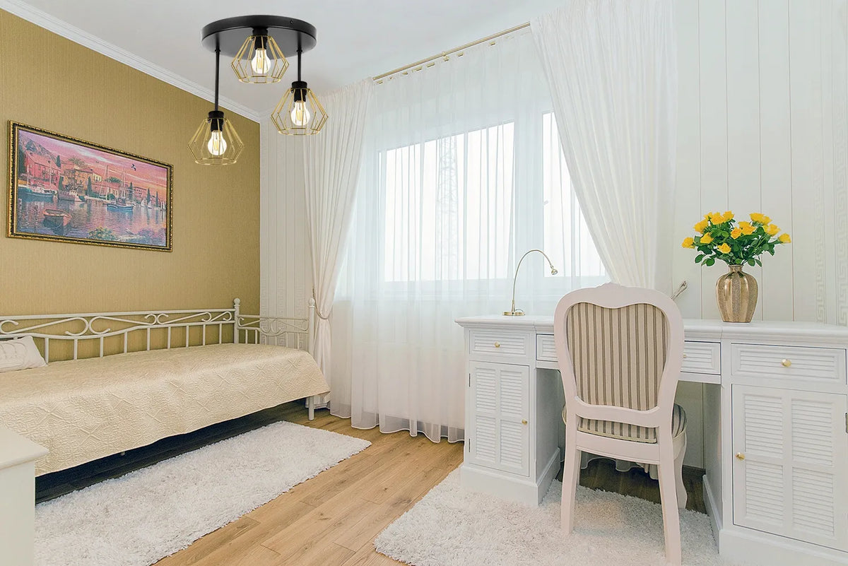 Pakabinamas lubinis šviestuvas Light Home Santos 2213/3/OP, trigubas, juodas ir auksinis, lofto stiliaus