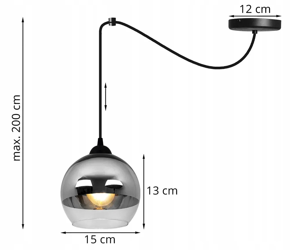 Pakabinamas lubinis šviestuvas Light Home SPIDER BERGEN 2330/1, vienvietis, elegantiškas, juodas, chromo ir stiklo