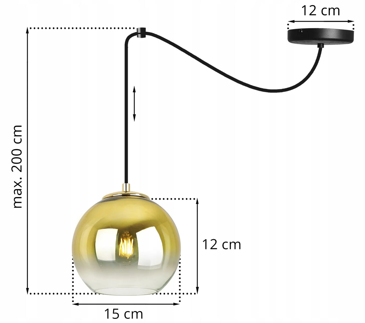 Pakabinamas lubinis šviestuvas „Light Home“ SPIDER BERGEN GOLD 2330/1/15, viengubas, juodas, su auksiniu 15 cm gaubtu