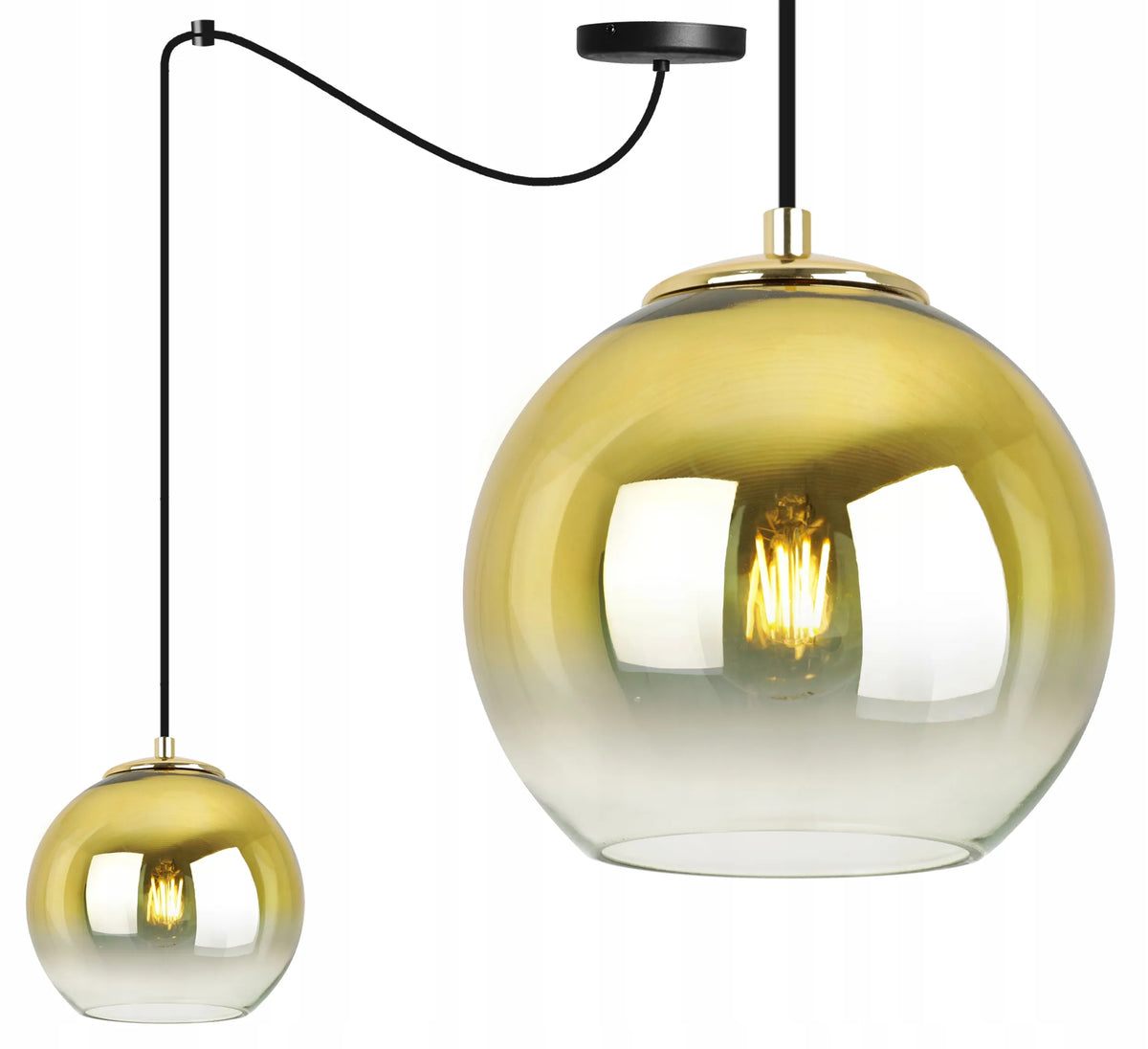 Pakabinamas lubinis šviestuvas „Light Home“ SPIDER BERGEN GOLD 2330/1/15, viengubas, juodas, su auksiniu 15 cm gaubtu