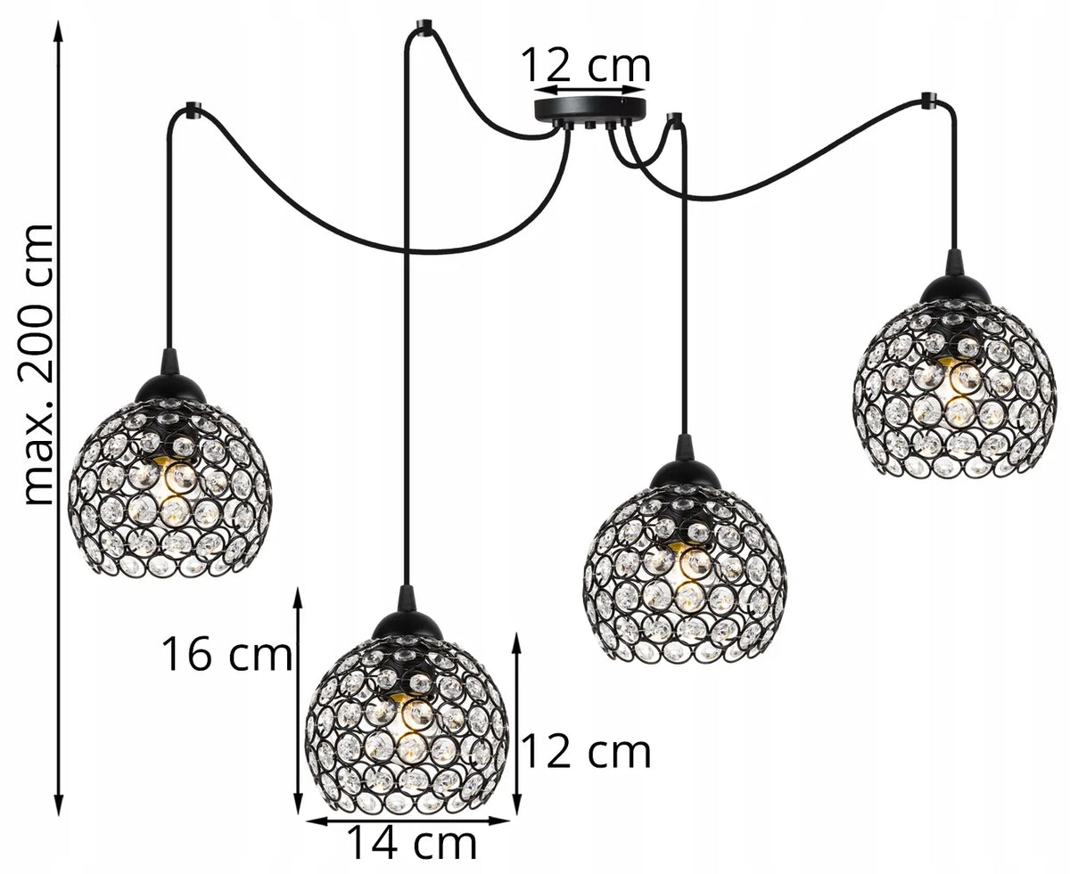 Pakabinamas lubinis šviestuvas „Light Home Spider Crystal 2220/4“, glamour stiliaus, 4 x E27, juodas