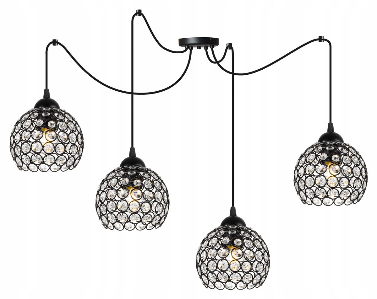 Pakabinamas lubinis šviestuvas „Light Home Spider Crystal 2220/4“, glamour stiliaus, 4 x E27, juodas