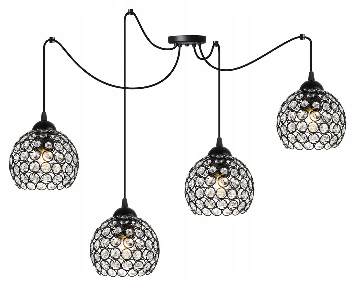 Pakabinamas lubinis šviestuvas „Light Home Spider Crystal 2220/4“, glamour stiliaus, 4 x E27, juodas