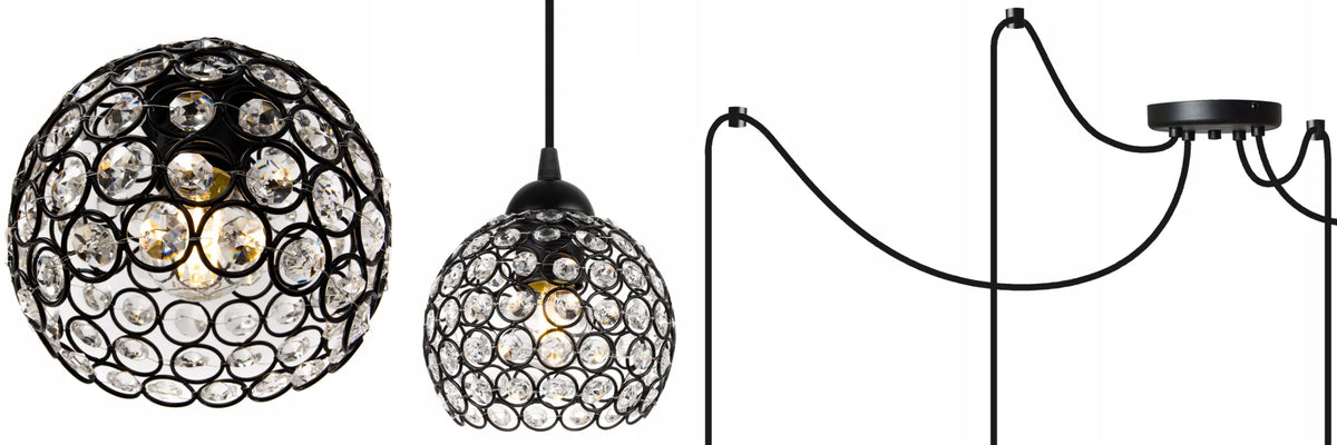 Pakabinamas lubinis šviestuvas „Light Home Spider Crystal 2220/4“, glamour stiliaus, 4 x E27, juodas