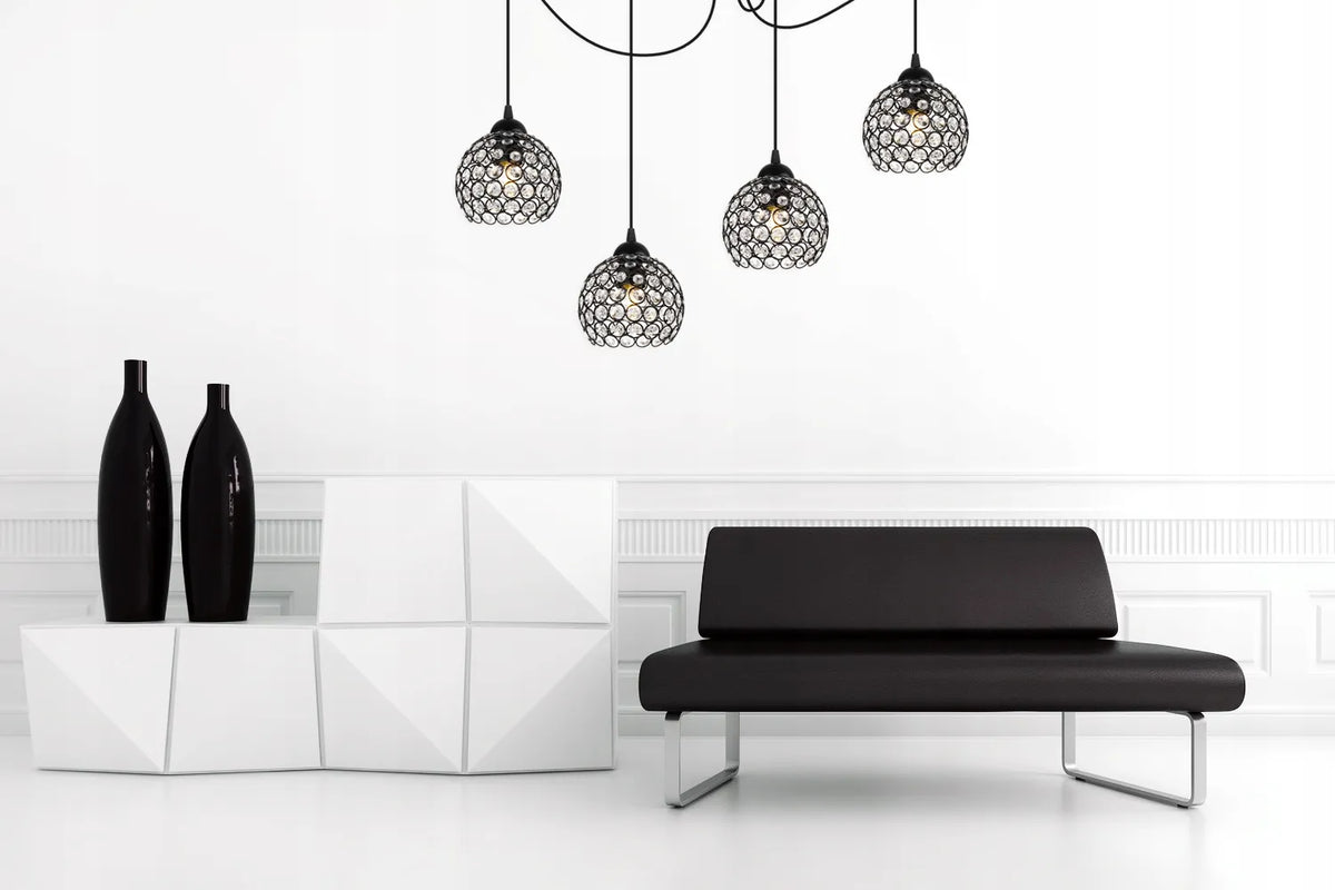 Pakabinamas lubinis šviestuvas „Light Home Spider Crystal 2220/4“, glamour stiliaus, 4 x E27, juodas