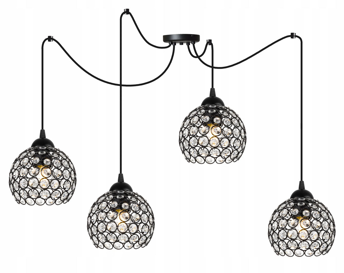 Pakabinamas lubinis šviestuvas „Light Home Spider Crystal 2220/4“, glamour stiliaus, 4 x E27, juodas