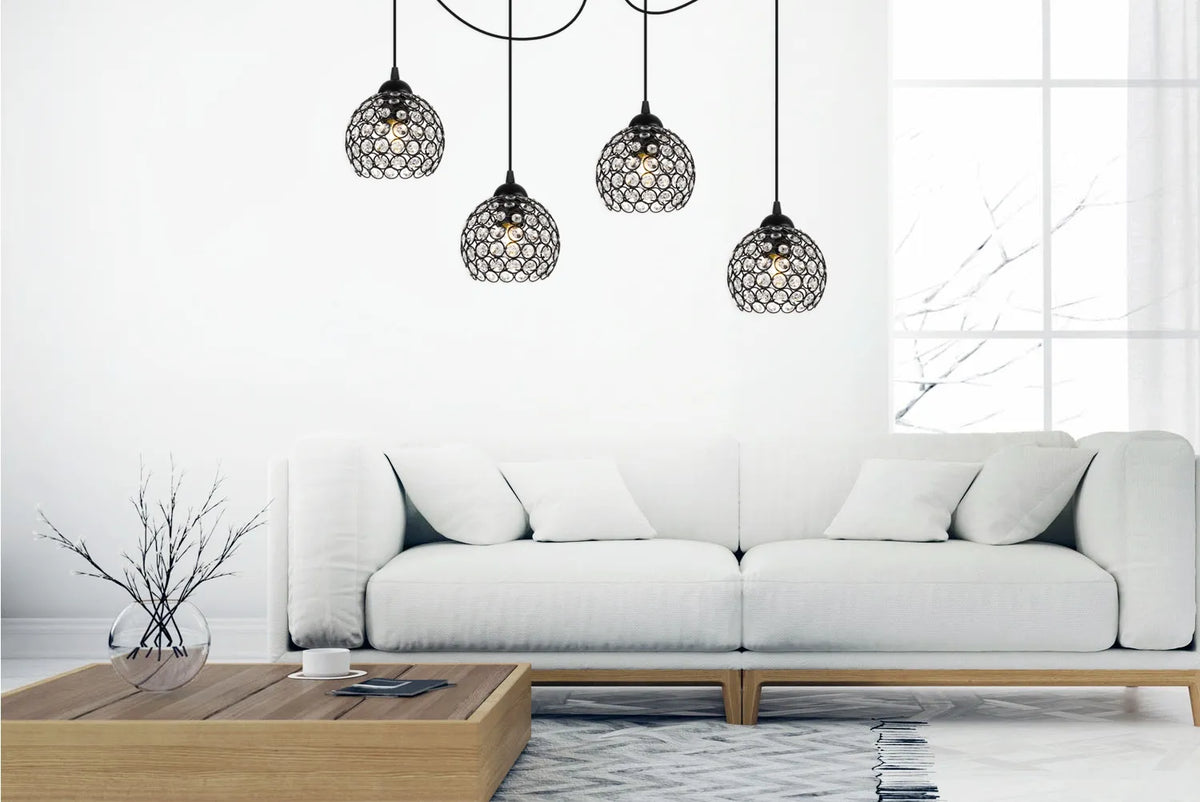 Pakabinamas lubinis šviestuvas „Light Home Spider Crystal 2220/4“, glamour stiliaus, 4 x E27, juodas