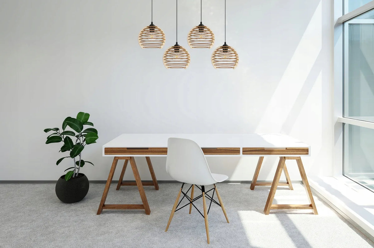 Pakabinamas lubinis šviestuvas Light Home TIMBER 2490/4 iš medžio, modernus boho stiliaus, virtuvei ir svetainei