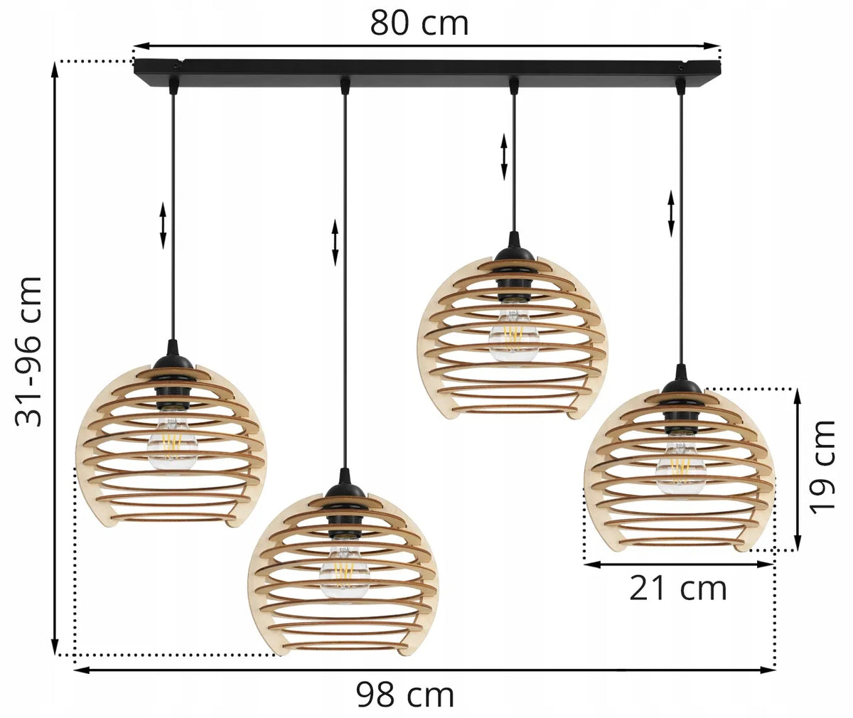 Pakabinamas lubinis šviestuvas Light Home TIMBER 2490/4 iš medžio, modernus boho stiliaus, virtuvei ir svetainei