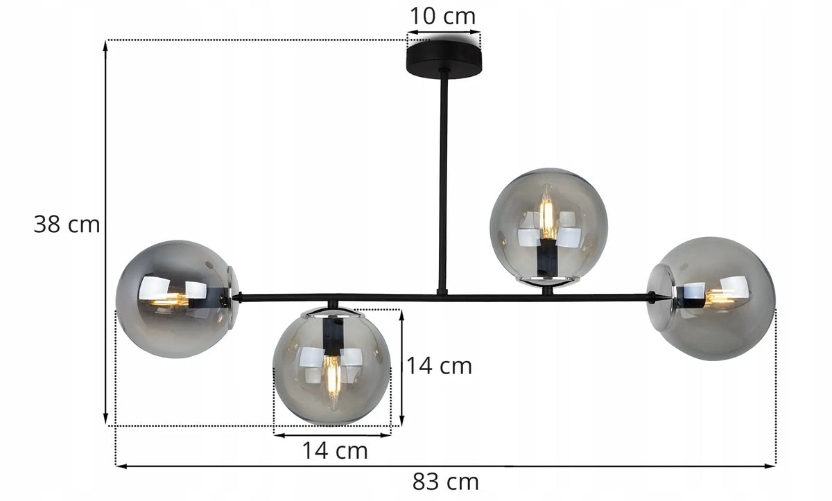 Pakabinamas lubinis šviestuvas „Light Home Tuluza“ – juodas, lofto stiliaus, 4 gaubtai