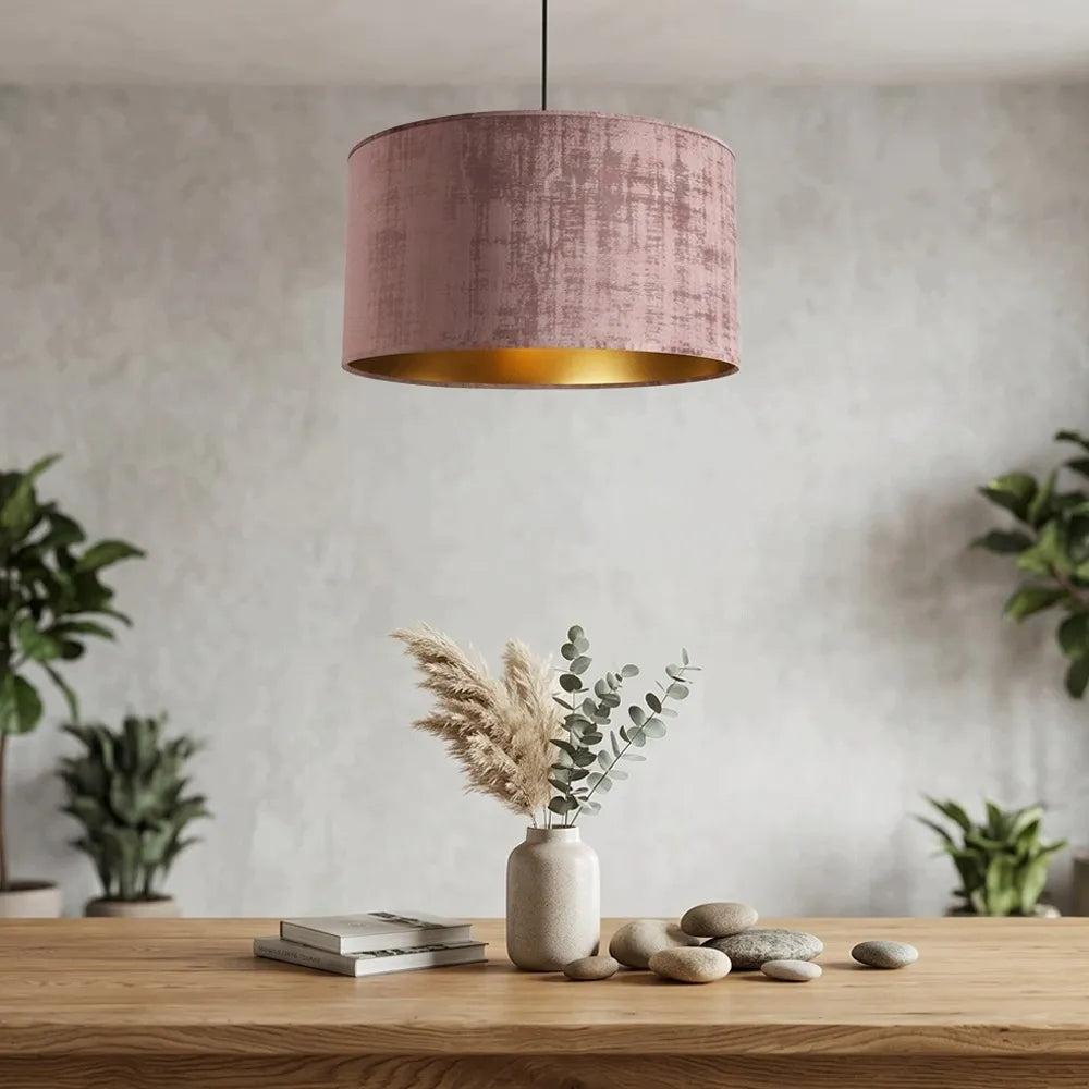 Pakabinamas lubinis šviestuvas „Light Home“ VELORA su veliūriniu gaubtu, rožinės ir auksinės spalvos, 40 cm