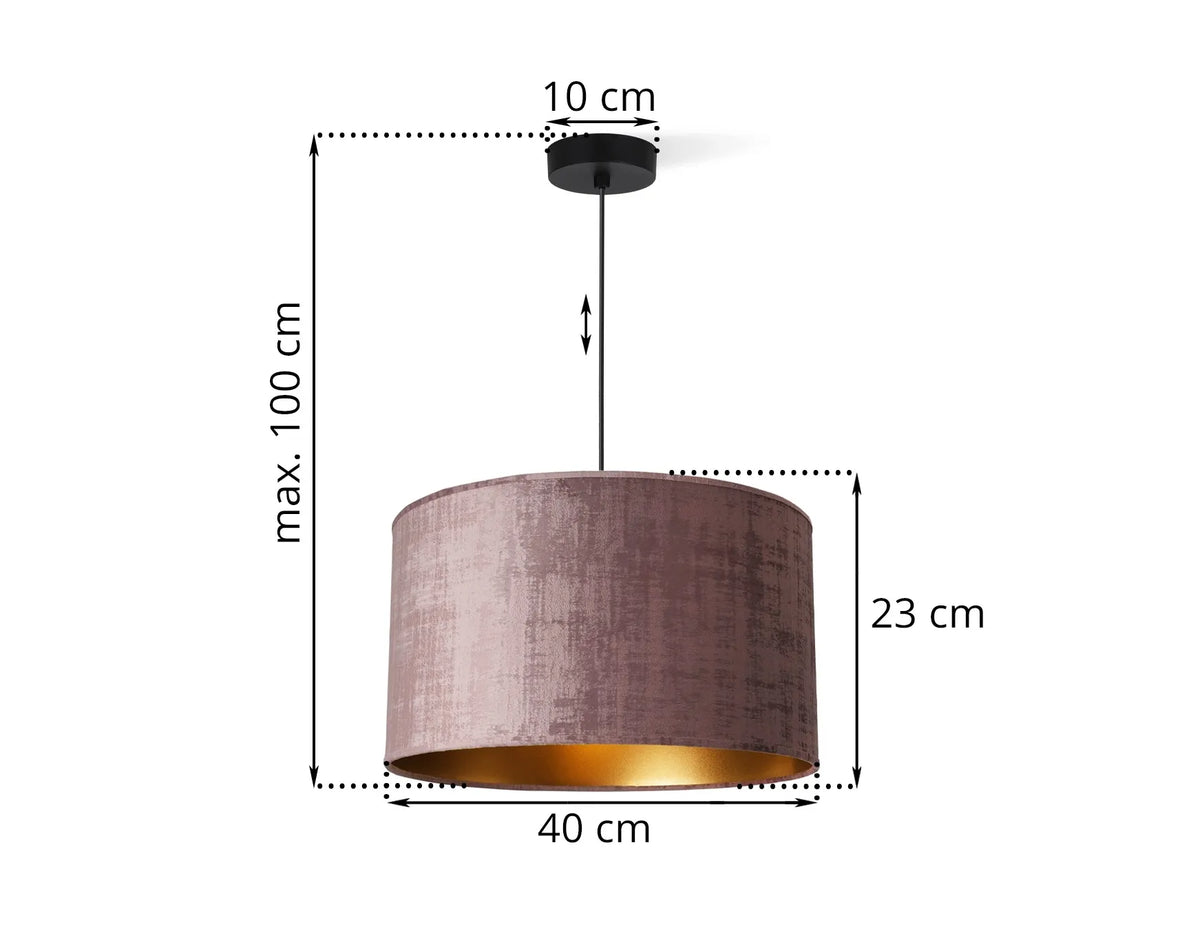 Pakabinamas lubinis šviestuvas „Light Home“ VELORA su veliūriniu gaubtu, rožinės ir auksinės spalvos, 40 cm