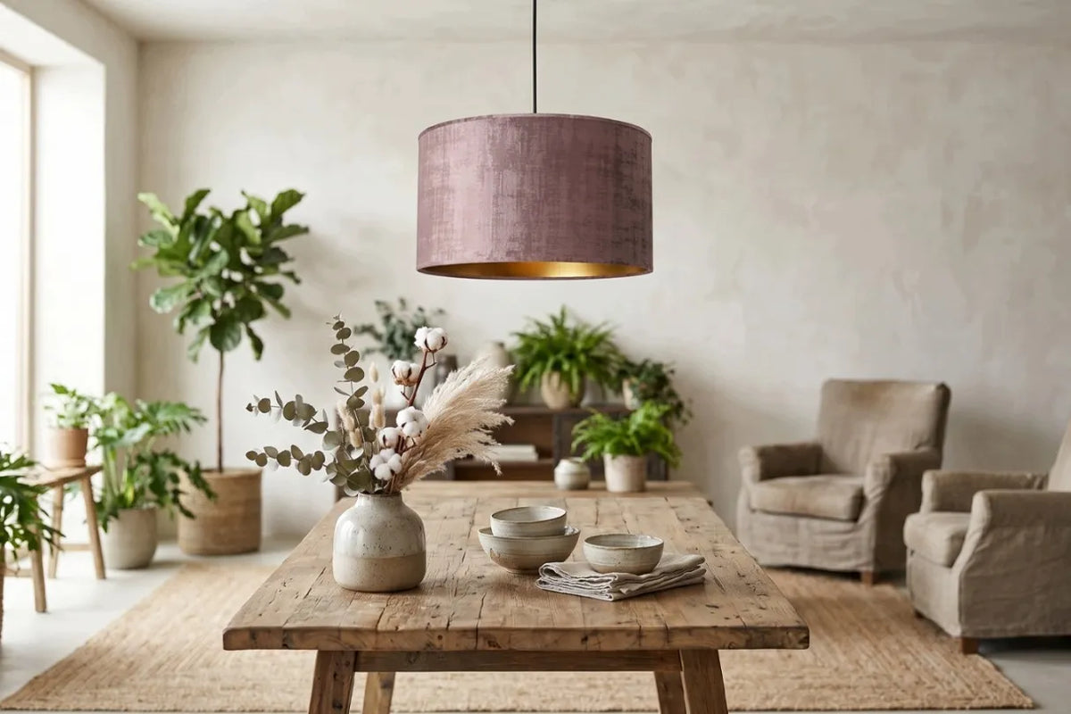 Pakabinamas lubinis šviestuvas „Light Home“ VELORA su veliūriniu gaubtu, rožinės ir auksinės spalvos, 40 cm