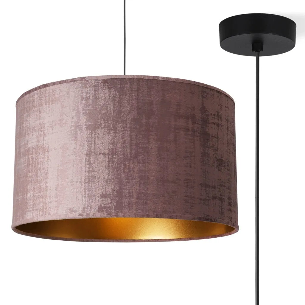 Pakabinamas lubinis šviestuvas „Light Home“ VELORA su veliūriniu gaubtu, rožinės ir auksinės spalvos, 40 cm