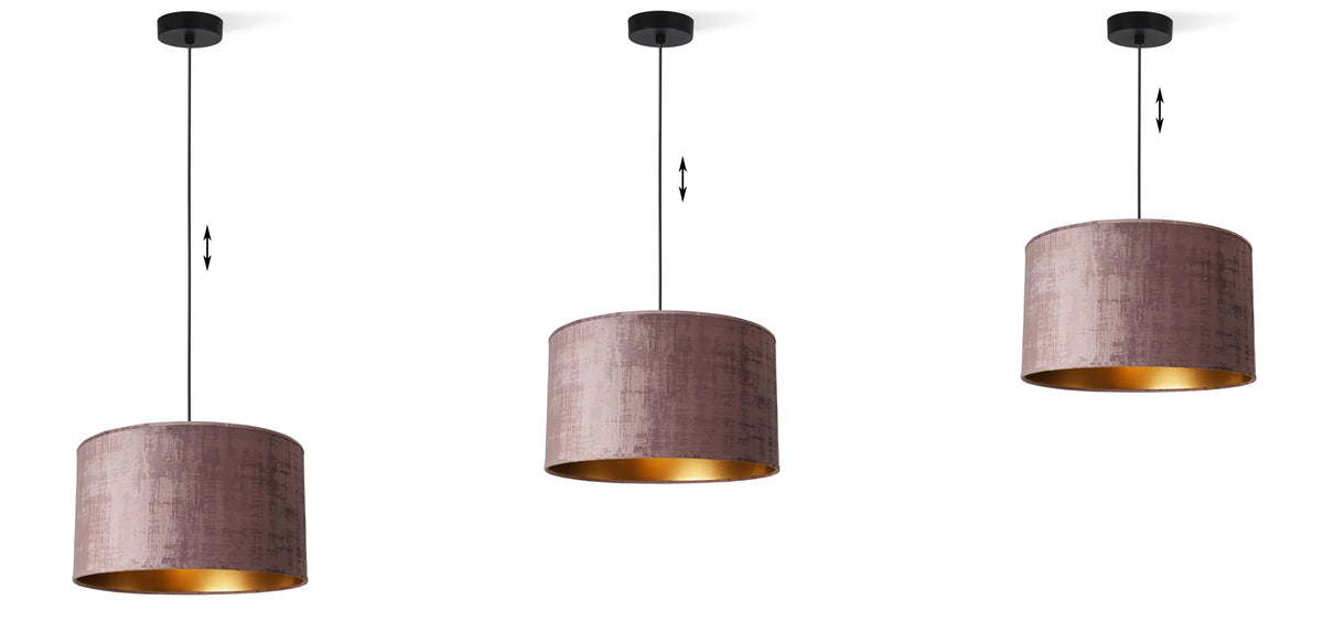 Pakabinamas lubinis šviestuvas „Light Home“ VELORA su veliūriniu gaubtu, rožinės ir auksinės spalvos, 40 cm