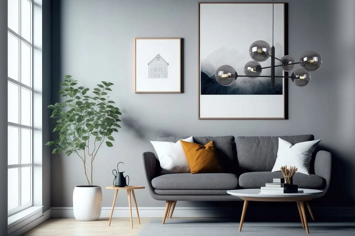 Pakabinamas lubinis šviestuvas „Light Home“ VICENZA, juodas su grafito spalvos stiklo gaubtais, 6 šviesos šaltiniai