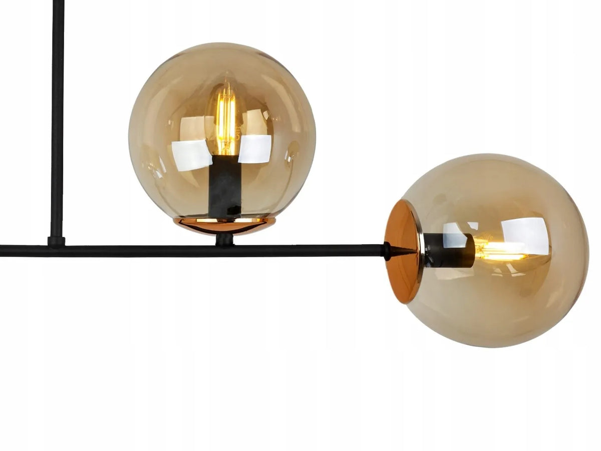 Pakabinamas lubinis šviestuvas „Light Home“ virš stalo, 4 stikliniai rutulio formos gaubtai, lofto ir glamour stilius