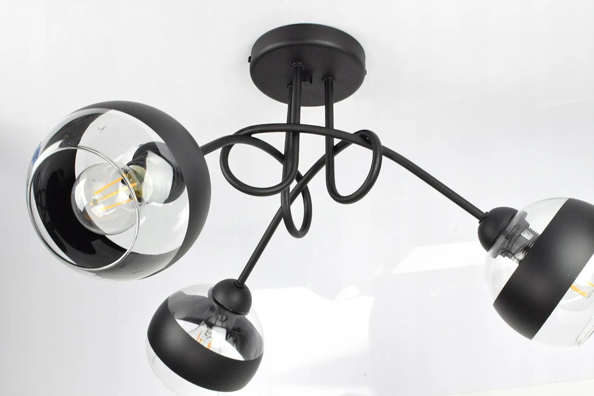 Pakabinamas lubinis šviestuvas „Luxolar Black Belt“, juodas, stikliniai rutulio formos gaubtai, PE3, LED, E27