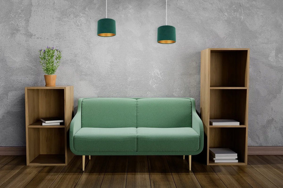Pakabinamas lubinis šviestuvas „MEDIOLAN“ – elegantiškas auksinis veliūrinis gaubtas, Light Home