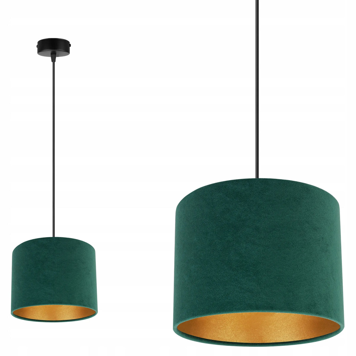 Pakabinamas lubinis šviestuvas „MEDIOLAN“ – elegantiškas auksinis veliūrinis gaubtas, Light Home