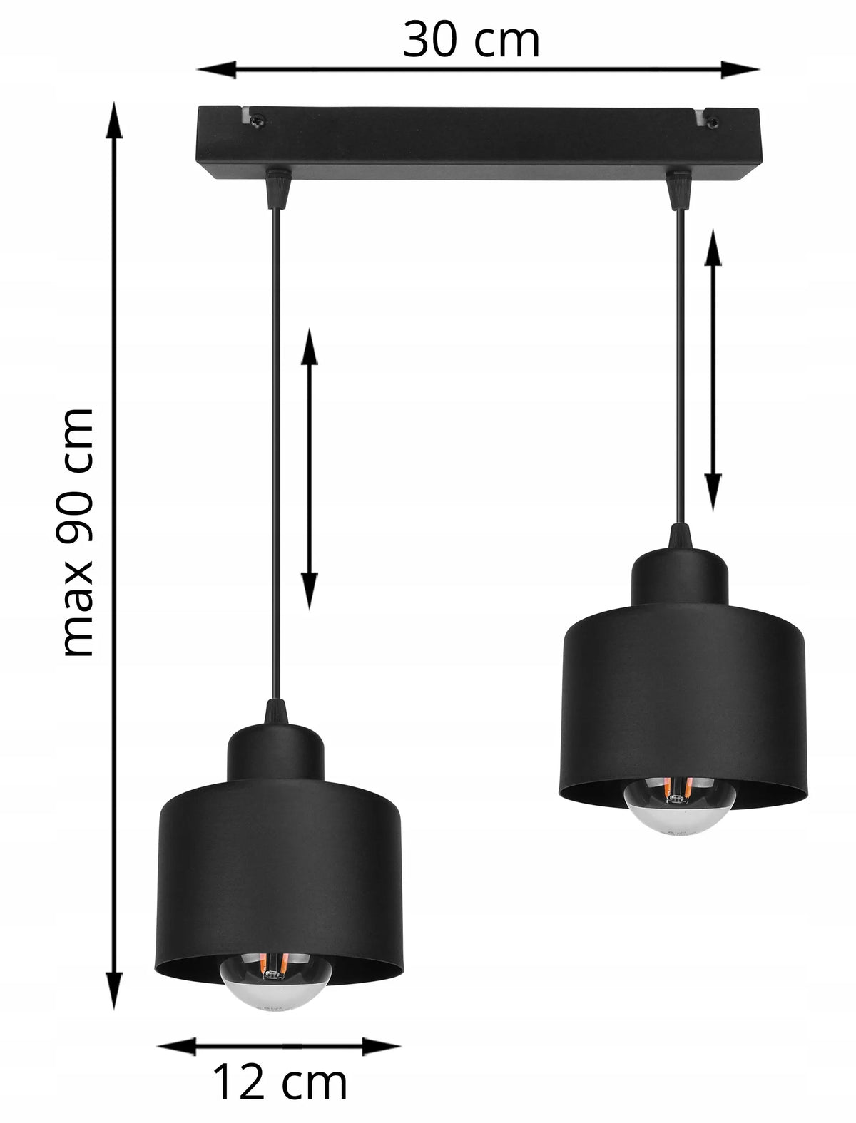 Pakabinamas lubinis šviestuvas „Pattaya“ 2102/2L, loft stiliaus, modernus, juodas, virš stalo ar salos