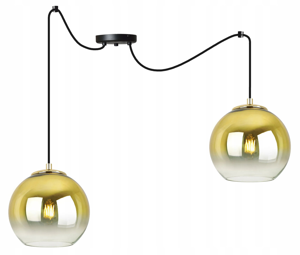Pakabinamas lubinis šviestuvas „SPIDER BERGEN GOLD“ – auksinis stiklinis gaubtas, 2 × E27, lofto ir glamour stilius