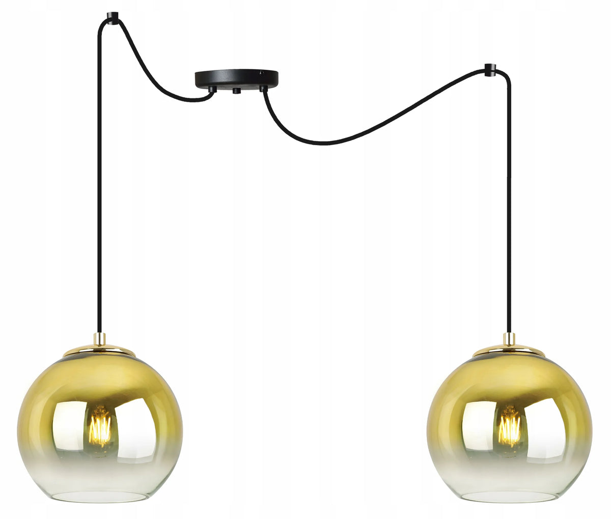 Pakabinamas lubinis šviestuvas „SPIDER BERGEN GOLD“ – auksinis stiklinis gaubtas, 2 × E27, lofto ir glamour stilius