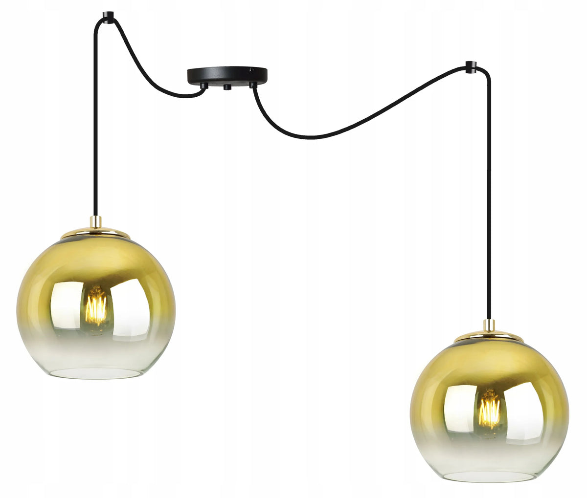 Pakabinamas lubinis šviestuvas „SPIDER BERGEN GOLD“ – auksinis stiklinis gaubtas, 2 × E27, lofto ir glamour stilius