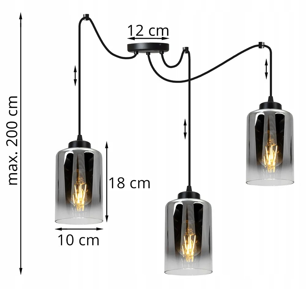 Pakabinamas lubinis šviestuvas „Spider Hella“ 2320/3, 3 šviesos taškai, stiklinis gaubtas, „Light Home“