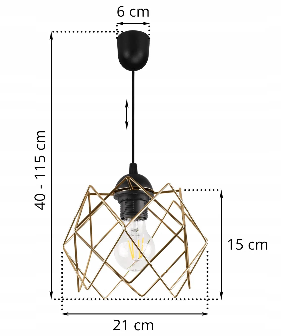 Pakabinamas lubinis šviestuvas „Stella“ LOFT, juodas ir auksinis, vienvietis, virtuvei, 21 cm