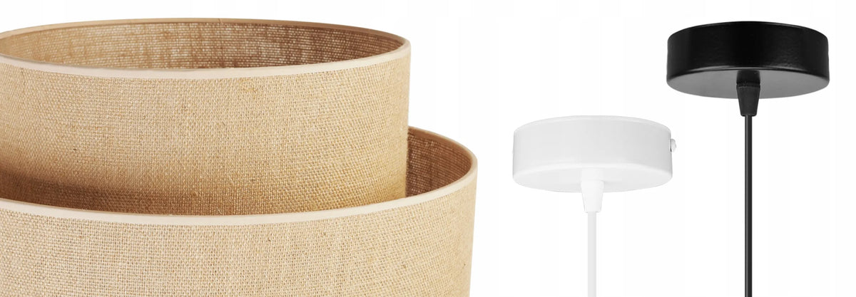 Pakabinamas lubinis šviestuvas su tekstiliniu gaubtu „JUTA“ boho stiliaus, „Light Home“