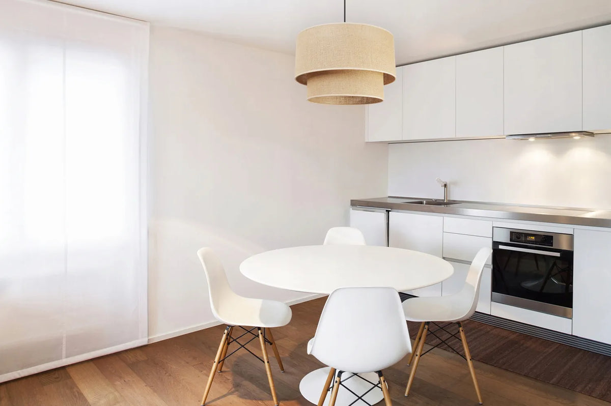 Pakabinamas lubinis šviestuvas su tekstiliniu gaubtu „JUTA“ boho stiliaus, „Light Home“