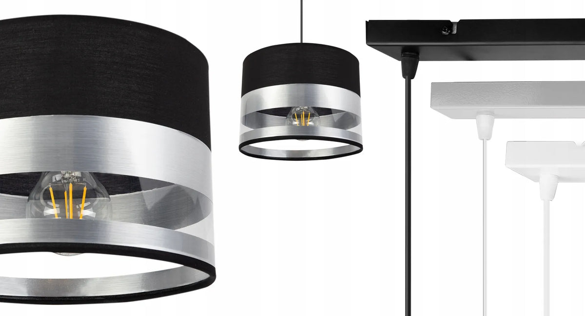 PAKABINAMAS LUBINIS ŠVIESTUVAS ŠVIESTUVAS CHROMO SPALVOS JUODAS TEKSTILINIS GAUBTAS GLAMOUR VIRŠ STALO