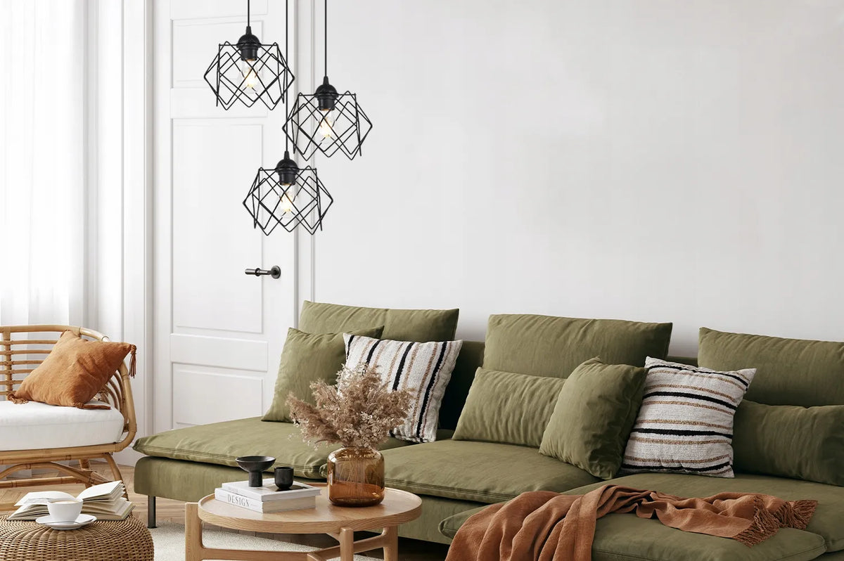 PAKABINAMAS LUBINIS ŠVIESTUVAS, ŠVIETYNAS, APVALUS JUODAS LOFT STILIAUS, MODERNUS, 3 × E27