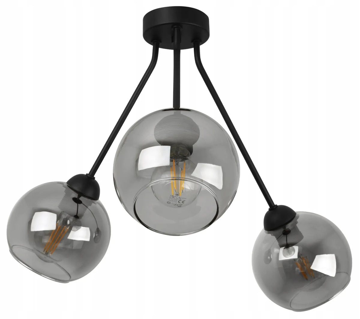 Pakabinamas lubinis šviestuvas „TRIO HAGA“ 2465/3/G su trimis stikliniais gaubtais, loft stiliaus