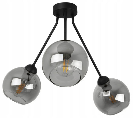 Pakabinamas lubinis šviestuvas „TRIO HAGA“ 2465/3/G su trimis stikliniais gaubtais, loft stiliaus