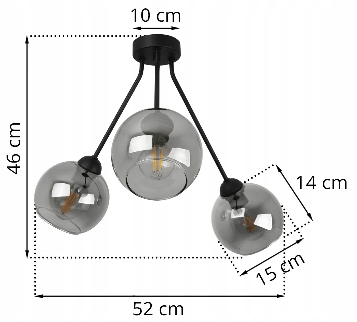 Pakabinamas lubinis šviestuvas „TRIO HAGA“ 2465/3/G su trimis stikliniais gaubtais, loft stiliaus