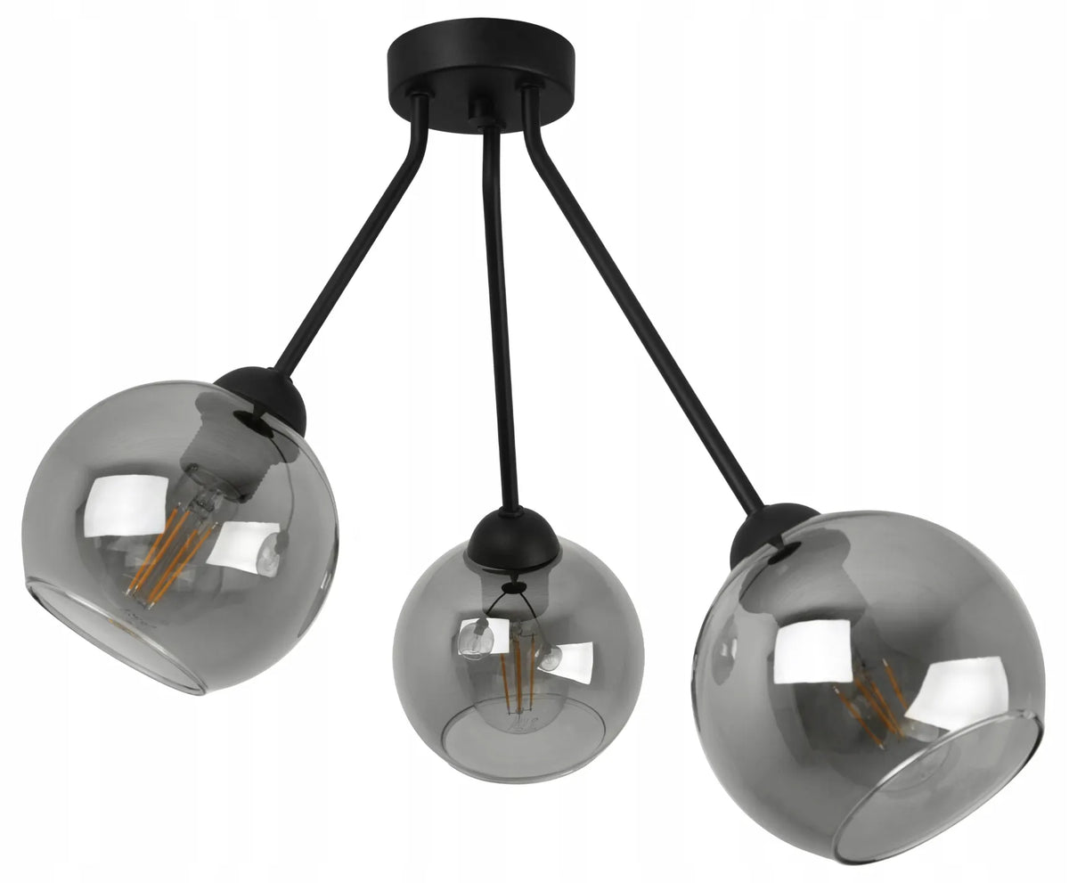 Pakabinamas lubinis šviestuvas „TRIO HAGA“ 2465/3/G su trimis stikliniais gaubtais, loft stiliaus