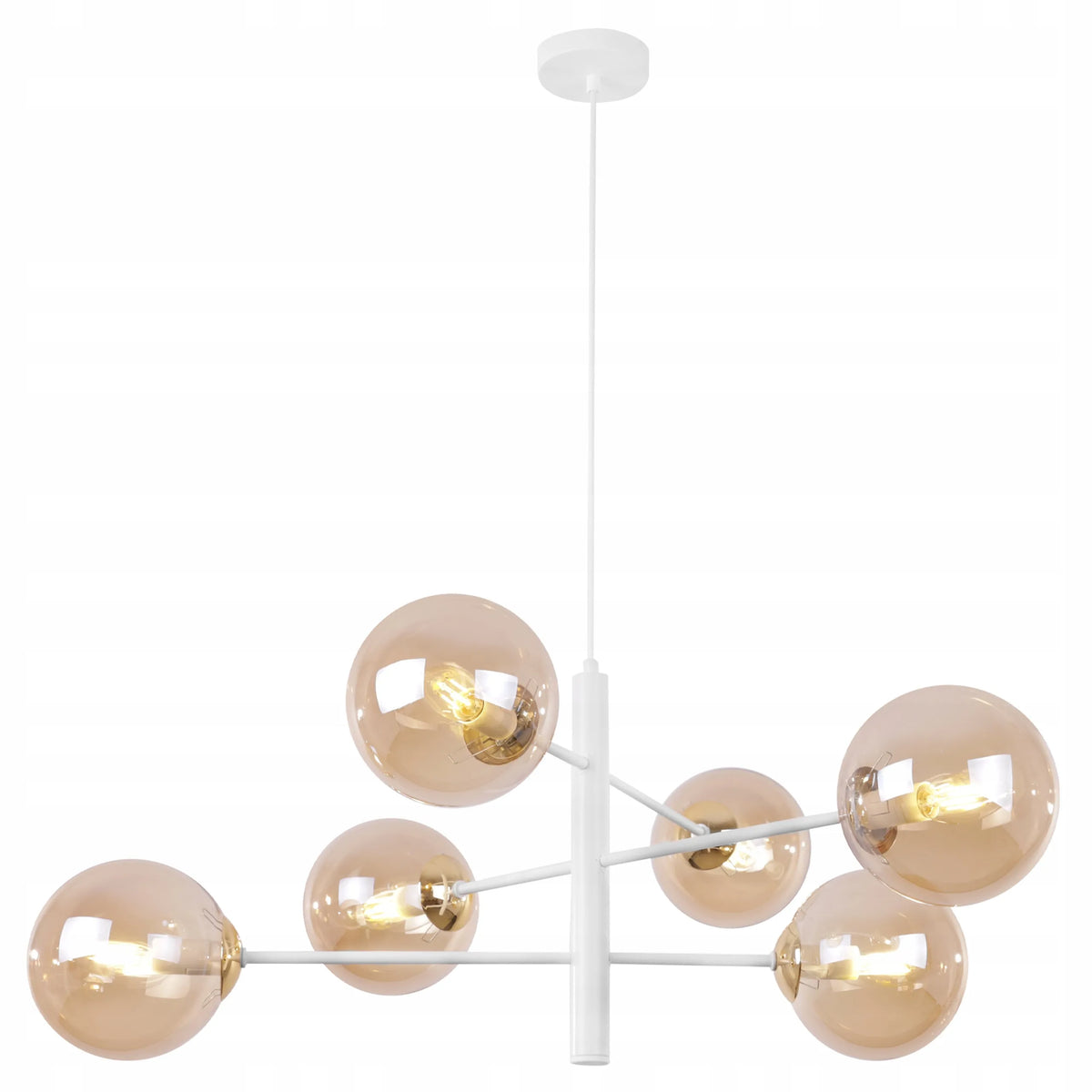PAKABINAMAS LUBINIS ŠVIESTUVAS „VICENZA“ BALTAS IR AUKSINIS, 6 STIKLINIAI RUTULIAI, „LIGHT HOME“