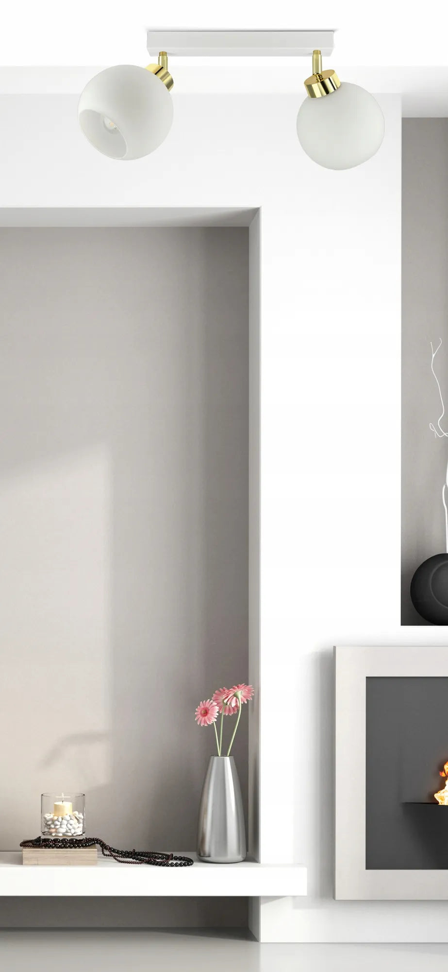 Pakabinamas lubinis šviestuvas „White Glass“ BG2 su baltais stikliniais gaubtais, LED E27