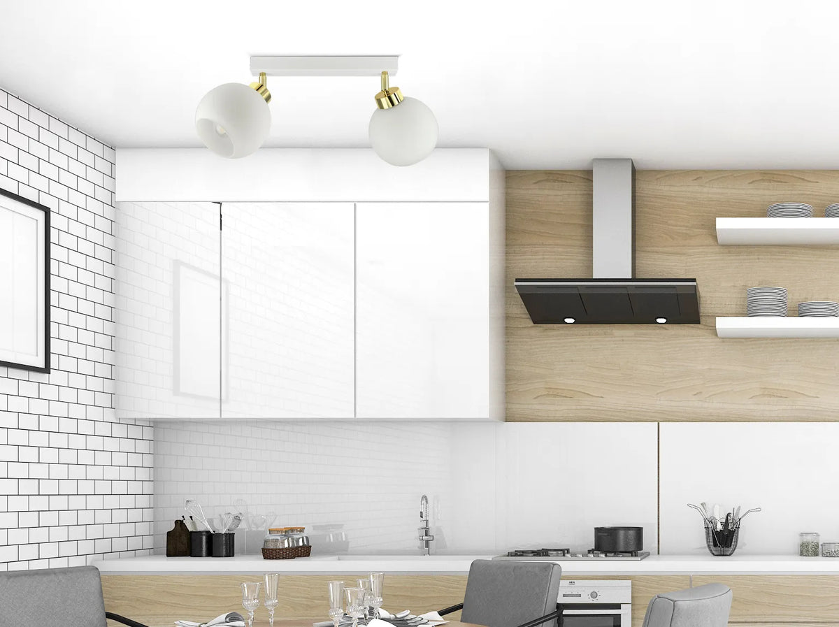 Pakabinamas lubinis šviestuvas „White Glass“ BG2 su baltais stikliniais gaubtais, LED E27