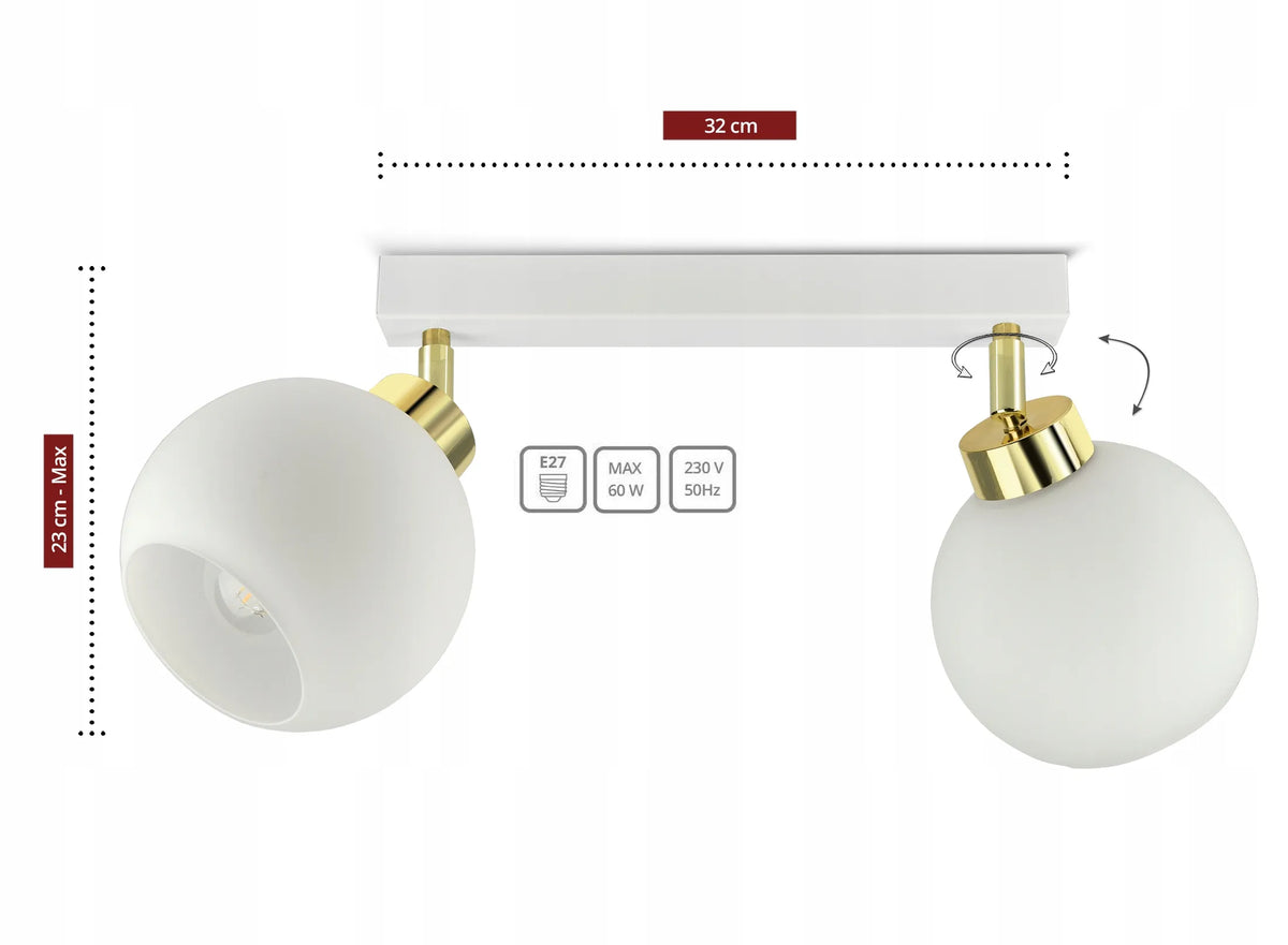 Pakabinamas lubinis šviestuvas „White Glass“ BG2 su baltais stikliniais gaubtais, LED E27