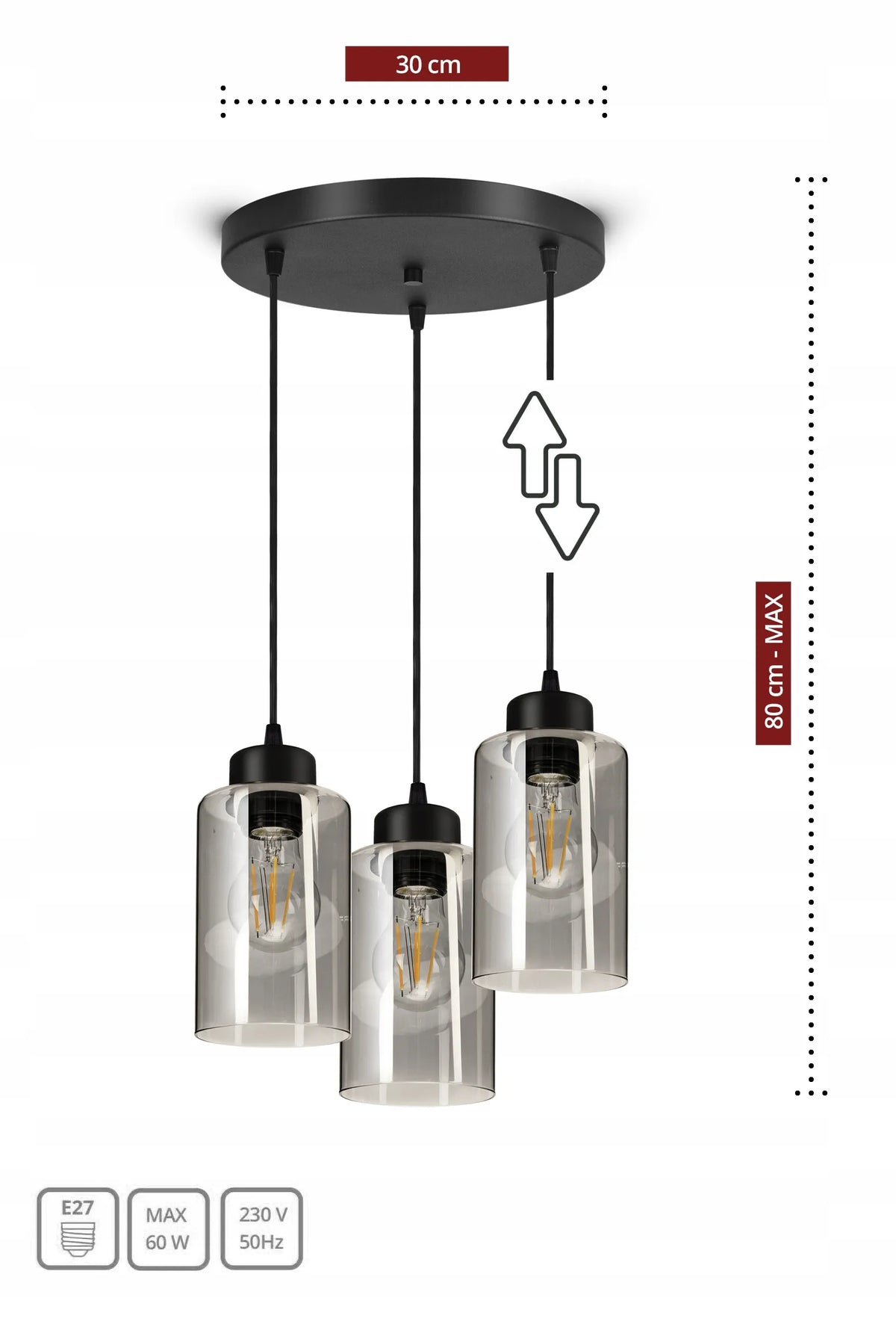 Pakabinamas lubinis šviestuvas-žibintas, juodas stiklinis „Glass Tube“ 535-EZ3 LED E27