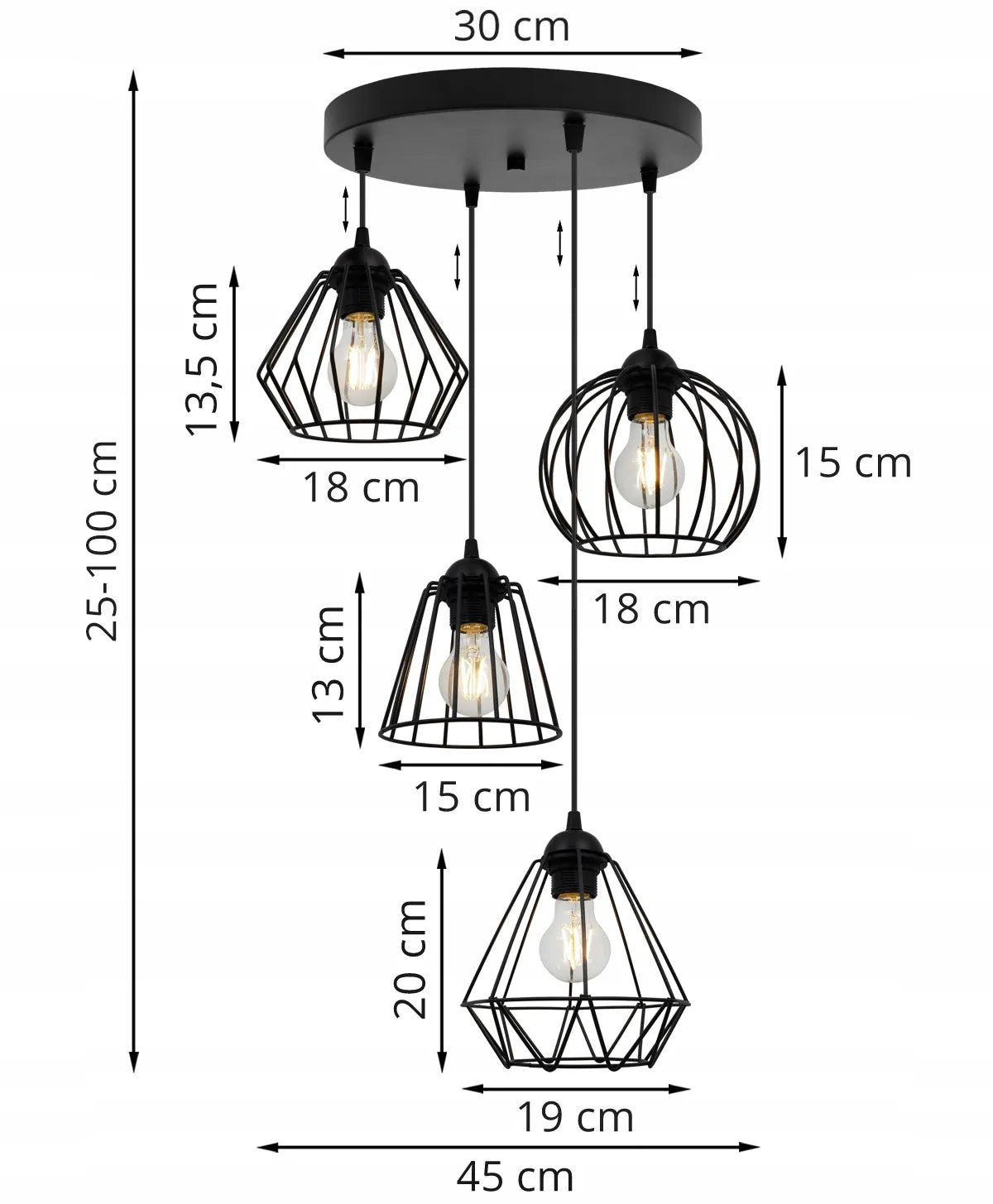 PAKABINAMAS LUBŲ ŠVIESTUVAS „EDISON“ 1502/4/OW/MIX, JUODAS, MODERNUS LOFT STILIAUS, METALINIAI GAUBTAI