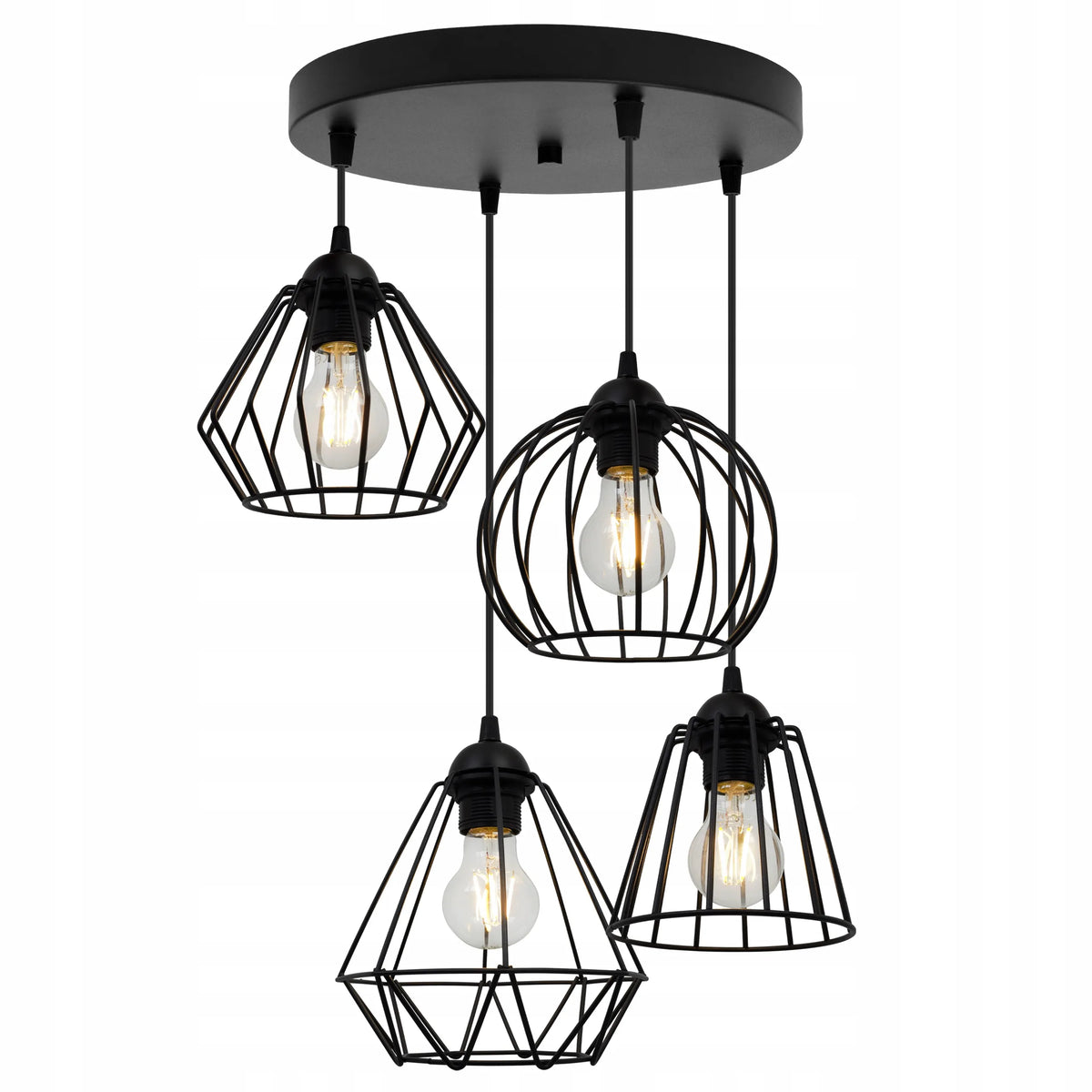PAKABINAMAS LUBŲ ŠVIESTUVAS „EDISON“ 1502/4/OW/MIX, JUODAS, MODERNUS LOFT STILIAUS, METALINIAI GAUBTAI