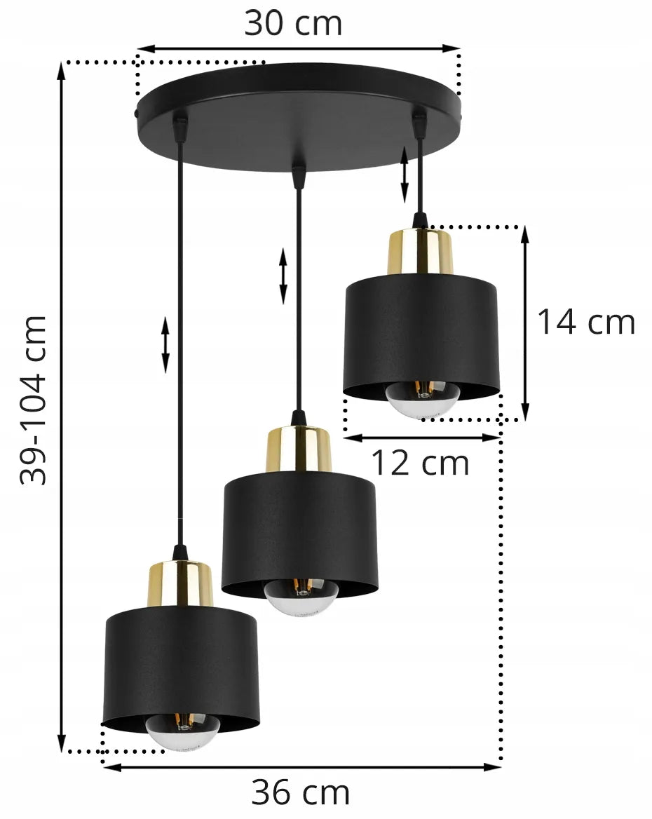 Pakabinamas lubų šviestuvas Light Home Panta 2003/3OW, 3 šviesos taškai, juodas ir auksinis metalinis lofto stiliaus