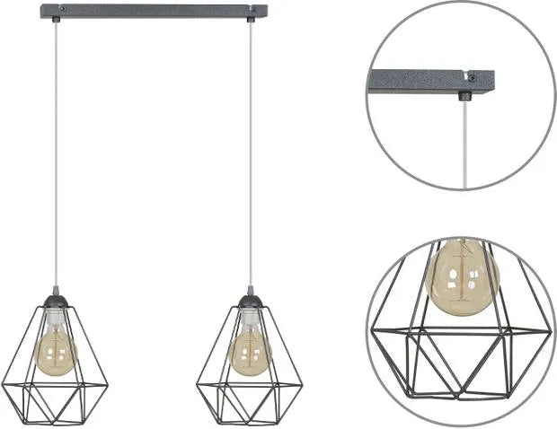 PAKABINAMAS LUBŲ ŠVIESTUVAS „LOFT RETRO EDISON“ DVIEM LEMPUTĖMS, MODERNUS