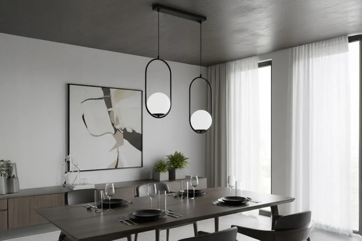 PAKABINAMAS LUBŲ ŠVIESTUVAS „LUNA“ JUODAS ŽIEDAS „RING“ LOFT STIKLINIS GAUBTAS